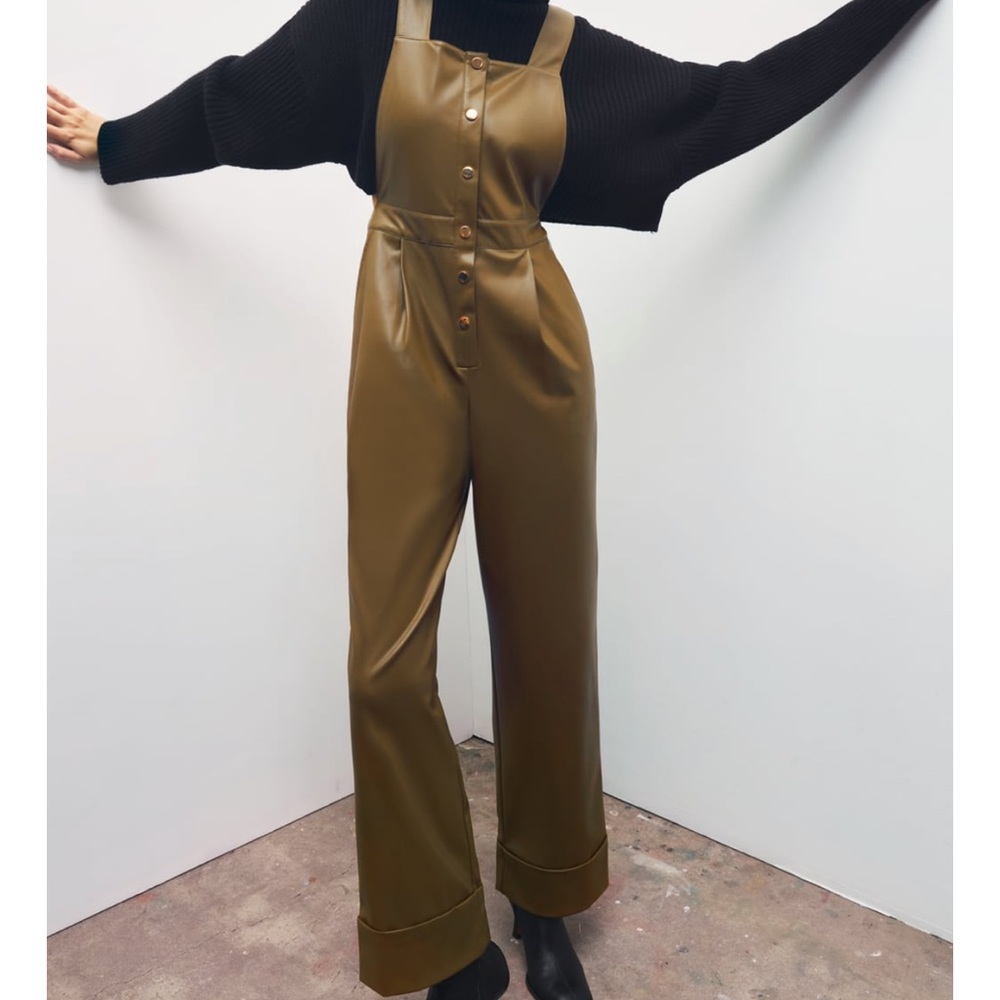 ZARA Faux Leather Long Jumpsuit